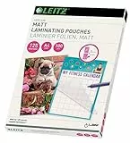 Leitz Heißlaminierfolien A4 Matt 125 mic, Hochwertige Laminierfolien im 100er Pack, zum Beschriften geeignet, für den Einsatz zu Hause oder im Büro, abgerundete Ecken, Transparent, 16926