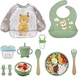 Silikon Baby Geschirrset Kindergeschirr, Baby Kinderteller Set, Geschirrset Kindergeschirr mit Saugnapf, 11 Stücke Rutschfest Silikon Geschirr Sets Rutschfest Babyteller Schüssel Lätzchen