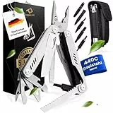 TREKLINE Premium Multitool Werkzeug [rostfreier Edelstahl] Survival Multifunktionsmesser perfektes Camping Zubehör, Multifunktionswerkzeug [28 Funktionen] Taschenmesser, Geschütztes Design