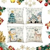 FILOEEX Weihnachten Weihnachtsmann Kissenbezug 45x45cm Leinen Sofa Throw Kissenbezug 4 Stück Kissenbezug Weihnachten Kissenhülle Weihnachten Dekoration für Weihnachtsdeko Bettwäsche Sofa (BLAU)