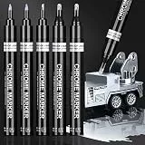 KERIFI Silber Metallic Stifte Flüssige Chrom Spiegelmarker, Ölbasiertes Permanent Marker Set, Reflektierender Glanz Metallischer Spiegelmarker, Lackstift für Modell Metall Kunststoff DIY Basteln