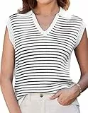 GRACE KARIN Weißer Pullover Damen Revers V-Ausschnitt Ärmellos Freizeit Strickweste CL0305-02/L
