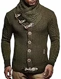 Leif Nelson Herren Strickjacke Schalkragen Slim Fit Winter-Freizeit-Jacke Sommer Moderne Männer Pulli Grobstrick Sweatjacke Langarm Herren schwarzer Hoodie-Pullover, Khaki, L