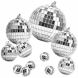 FEIGO 11Gemischt Discokugeln Set, Silber discokugel deko mit hängendem Ring, Mini Klein Spiegelkugel, Disco Spiegel Ball für Weihnachtsbaum Hochzeit Geburtstagsfeier Dekoration Lichteffekt(8/6/4/2cm)