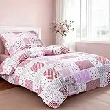 HENGWEITEXT HENGWEI Bettwäsche-Set 135x200 cm, 100% Baumwolle Oeko-TEX Zertifiziert, Atmungsaktiv & kuschelig, mit Reißverschluss Bettbezug 135x200 + Kissenbezug 80x80, Karierte Blumen, 95 g/m²