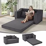 MeMoreCool 2-in-1 Schlafsofa, Ausziehbares Loveseat-Sofa, Faltbare Matratze und Schlafsessel, Corduroy-Schlafcouch für Schlafzimmer, Wohnzimmer & Lounge, Klappsofa mit Kissen, Grau