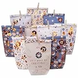 Papierdrachen Adventskalender 2025 – 24 bedruckte Papiertüten zum Selbstbefüllen - Hyggewald - 24 Zahlensticker und Holzklammern - 6 Designs - Weihnachten