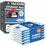 Captainfive Vakuumbeutel für Bettdecken, 6 Stück 100 x 80 cm Vakuumierbeutel XXL/Jumbo, Vacuum Bags for Clothing, Aufbewahrungsbeutel für Bettwäsche, Decken und Kissen