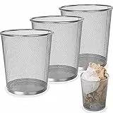 SENENQU 3 Stück Papierkorb Büro Metall, 12L Büro Mülleimer Silber Metall Gitter, Kleine Papierkorb Mülleimer Abfalleimer Büro Schreibtisch Schlafzimmer Badezimmer - 26.5 x 23.5 x 18.8 CM