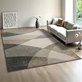 Mia´s Teppiche Modena - Moderner Kurzflor Teppich, Wohnzimmer & Schlafzimmer, weich & pflegeleicht, geometrische Wellenmuster, Beige, 140 x 200 cm