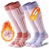 Cirorld 2 Paar Skisocken aus Merinowolle für Damen Herren, Wärmende Wolle Thermosocken Dicke Wintersocken für Kaltes Wetter, Schnee, Skifahren, Snowboarden, Rosa&Violett 39-42