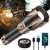 SKYFIRE Taschenlampe LED Aufladbar 8000 Lumen Extrem Hell, Kompakte Taschenlampen Zoombar mit Feuerzündungs-Linse, 6 Modi IPX6 Wasserdicht für Camping Wandern Outdoor, Inkl
