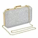 Jeesblsy Damen Clutch Abendtasche Glitter, Shiny Silber Tasche Kette Handtasche Umhängetasche Klein Portemonnaie für Hochzeit Party, Silber