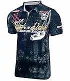 Herren Poloshirt Verwaschen Kurzarm Polo T-Shirt Slim Fit Design Fashion Top Print Royal Denim Batik Shirt 151, Farbe:Schwarz, Größe:M
