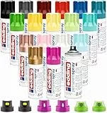 Sprühdosen Set Edding 18 Knaller Farben Premium Spray - matt - Sprühlack für Dekor-Arbeiten + Ersatzsprühköpfe - trocknet sehr schnell, hält dauerhaft