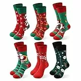 Moonlight Manor 6 Paare Weihnachtssocken für Frauen, Weihnachtsstrick Crew Socken Urlaub Warme weiche Winter Geschenk Weihnachtsmann Neuheit Socken 37-46
