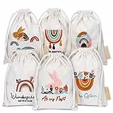 Papierdrachen 6 Leinensäckchen mit Bestickung - Osterverpackung Geschenkverpackung Tischdeko - Stoffsäckchen zu Ostern - Boho - 13x18 cm - Set 2
