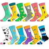 Facefuture Damen reine Baumwoll Crew Socken bunt lustige Muster, weiche Alltagssocken Geschenkset für Frauen (12 Paar DE1204)