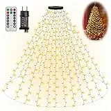 Ollny Lichterkette Weihnachtsbaum mit Ring, 2.5M 400 LED Lichterkette außen 16 Stränge, weihnachtsbeuleuchtung innen 8 Modi Timer, wasserdicht für 150, 180, 240cm Tannenbaum (Warmweiß)