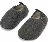 BARFULKER Hausschuhe Kinder Winter Jungen Warme Lauflernschuhe Mädchen Hüttenschuhe Baby Pantoffeln Bequem Leicht Rutschfeste Kleinkinder Barfußschuhe Slippers(Grau,32/33 EU)