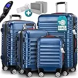 Monzana® 4tlg Kofferset Schloss Organizer Kofferwaage Gurt Gel-Griffe Zwillingsrollen Standfüße Trolley Reisekoffer Hartschale Koffer S-M-L-XL Blau