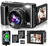 Digitalkamera,Oiadek 4K 48MP Autofokus Kamera Fotokamera mit 32 GB Speicherkarte 16-Fach Digitalzoom,Kompaktkamera mit 3,0 Zoll 180°-Klappbildschirm und Ladegerät für Anfänger
