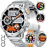 LIGE Smartwatch Herren Militär, 1000mAH Großer Akku, 1,7”HD Großes Display mit Telefonfunktion, LED Taschenlampe Fitnessuhr mit 110+ Sportmodi, Herz-/Schlaftracking,IP68 Sportuhr iOS/Android,Silber