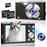 4K Digitalkamera 48MP Autofokus Kompaktkamera mit Dual Front- und Rückkameras Vlogging, YouTube für Fotografie, 16X Digitalzoom mit 32GB TF-Karte & 2 Batterien - Schwarz