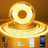 ACELUMO App Steuerung COB LED Streifen 5m, LED Streifen Dimmbar, Timerfunktion, 8 mm Breite, LED Strip Warmweiss für Schlafzimmer, Wand, Küche, Wohnzimmer, 2700K