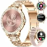 LIGE Smartwatch Damen Bluetooth Anrufe für Android iOS Smart Watch Damen 100+ Sport Activity Tracker 1,32' HD Touch Screen Herzfrequenz Schlaf Monitor Diamant Rosegold Stahl Frauen Smartwatch