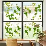 Supzone Fensterbilder Selbstklebend Groß Grüne Blätter Fensteraufkleber Sommer Frühling Weinrebe Fenstersticker Anti-Kollision Vögel Fensterfolie Glastüren Fensterdeko