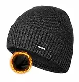 Wmcaps Winter Beanie Mütze, Wintermütze Herren mit Bündchen und Dickem Warmem Futter Warme Wollmütze Strickmütze Bequeme Weiche Stulpenmütze Geschenke für Männer Frauen, Dunkelgrau