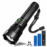 ASORT Taschenlampe Led Extrem Hell 500000 Lumen, Superhell Zoombare USB Aufladbar Taktische Flashlight Torch Mit 6 Lichtmodi, IP67 Wasserdicht Mit Holster für Camping, Wandern, Outdoor, Notfäll