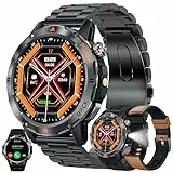 MYSHUN 1,53” AMOLED Smartwatch Herren mit Telefonfunktion, Taschenlampe, 5ATM Smart Watch Aktivitätstracker mit 123 Sportmodi Schlafmonitor Schrittzähler Blutdruck Armbanduhr für IOS Android (Braun)