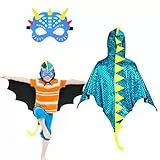DKINY Dinosaurier Kostüm Kinder Halloween Dinokostüm mit Drachenflügel Umhang und Maske Dino Cosplay Kinderkostüm Zubehör für Junge Mädchen Halloween Karneval Fasching-Blau