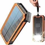 Solar Powerbank Wasserdichtes Solar Ladegerät USB C Externer Akku Solarladegeräte mit Outputs, Power Bank für Smartphones, Tablets und mehr
