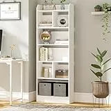 Hzuaneri Bücherregal, Bücherschrank, mit 6 Fächern, Aufbewahrungsregal, Standregal, für Wohnzimmer, Büro, Schlafzimmer, 24 x 60 x 170 cm, Weiß BC11103X
