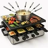 Raclette Fondue Set für 8x Personen - antihaftbeschichtet - Mit Topf & Tischgrill inkl. Pfännchen & Schaber (Fondue Set)