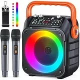 Wowstar Karaoke Maschine mit 2 Mikrofone, Tragbaren Bluetooth Lautsprecher Box für Erwachsene/Kinder mit Lichteffekte, Unterstützt TF/USB, FM, Rec, AUX in, TWS für Party, Geburtstag