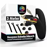 OfficeTree Neopren Kabelschlauch 3m - inkl. 10x Klettkabelbinder und 5X Selbstklebende Kabelhalter - Kabelkanal Neopren für Kabelmanagement im Gaming Setup Büro oder TV - Cable Management Sleeve