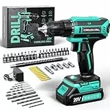 VIWKO Akkuschrauber, 20V Akku Bohrschrauber, 25+1 Drehmomentstufen Akkubohrer, 42Nm Max Drehmoment, LED-Licht, 56 tlg Akkuschrauber Set für Wartungsarbeiten und Heimwerkerprojekte, Cyan