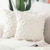 Madizz 2er Set Sanft Plüsch Kurze Wolle Samt Dekorativ Zierkissenbezüge Luxus Stil Kissenbezug für Sofa für Schlafzimmer Beige 45x45 cm Quadrat