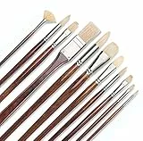 Borstenpinsel Set Malen, 11 Stück 100% Natur Chungking Reinborsten Künstlerpinsel mit Einer kostenlosen Tragebox | Ideales Pinsel Set für Ölmalerei,acrylfarben,Gouache | Braun
