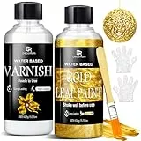 Blattgold Kleber Set -200ml Ultra Glänzend Schnell Trocknend, Wasserbasiert mit Anlegemilch für Blattgold & Schutzlack, Giftfrei Wasserdicht für Vergoldung, Basteln, Kunsthandwerk Hobby für Erwachsene