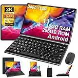 GOODTEL Tablet 11 Zoll Android 16 GB RAM + 256 GB ROM + TF 2 TB, 2K-Display mit 2000 × 1200 Pixeln, 8600 mAh, GPS, Metallgehäuse, mit Schutzhülle, Premium-Tastatur für Mobiltelefonverbindung, schwarz