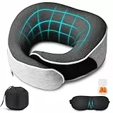 Flugzeug Kissen Reisekissen, Verbessertes Kissen Flugzeug Aus 100% Memory Foam, Ergonomisches Design NackenhöRnchen, Weiches Reisekissen Flugzeug, Set Mit 3D-Konturierten Augenmasken (Hellgrau)