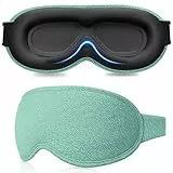 Gritin 3D Schlafmaske für Seitenschläfer, Upgrade Atmungsaktive Schlafbrille mit Verstellbar Gummiband, Lichtblockierend, Bequem & Ergonomisch Augenmaske, 2 Paar Ohrstöpseln, Cyan