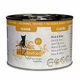 catz finefood Senior N°07 Rind & Kalb Katzenfutter nass - Premium Nassfutter für Ihre Senior Katze - getreidefrei, ohne Zucker, hoher Fleischanteil, Vitamine & Mineralien (6 x 200g Dose)