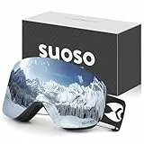suoso OTG Skibrille mit Anti-Beschlag-Doppelschichtgläsern-Snowboard Brille 100% UV400-Schutz Ski Brille für Damen und Herren Magnetischer Linsenwechsel Schwarzer Rahmen mit Silberfolie