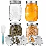 YUEYEE Meal Prep Glas Einmachgläser mit Deckel 4er Marmeladengläser 450ml/16oz Einmachgläser mit Schraubdeckel für Hausgemachte Marmelade Gelee Reis Zucker mit Ersatzdeckel Overnight Oats Gläser